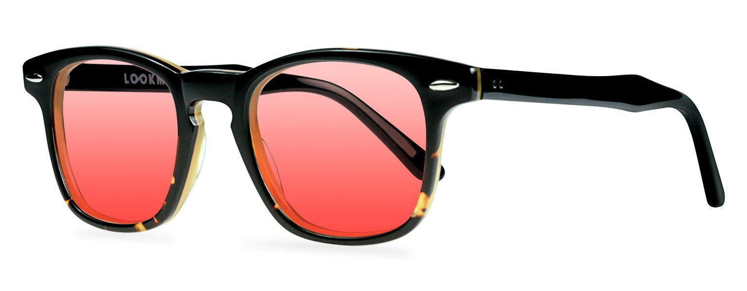 Mens Pop Color Lens Pimp Narrow Rectangular Metal Rim Sunglasses Black Red  - Walmart.com
